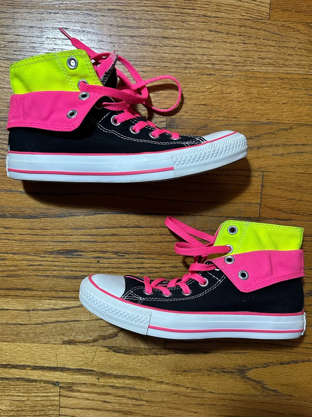 Retro & unique converse High Top Fold down Neon Pink & Neon Yellow